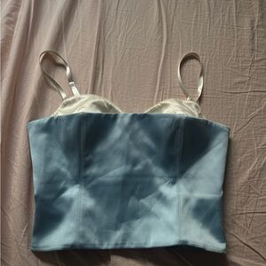 Aritzia Satin Bustier in Blue and Cream